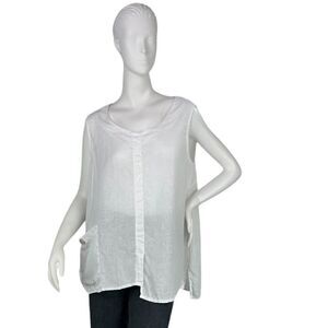 Haris Cotton Front Pocket White Linen Asymmetrical Sleeveless Top Size Medium